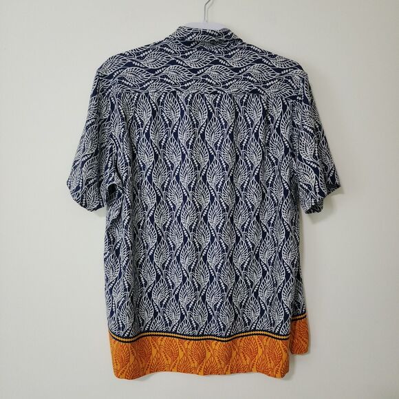 Tasso Elba Men's Silk-Blend Short Sleeve Button-Up Shirt Blue White Orange Sz L - Picture 2 of 11